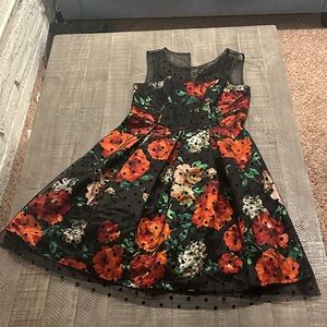 Floral Black and Red Dress